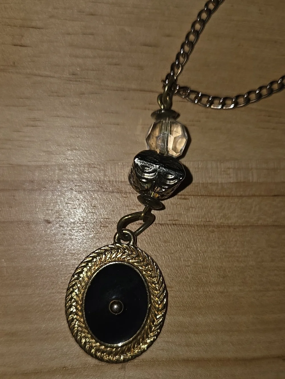 Elegant Gold-Tone With Silver Black Oval Pendant Necklace Monet Pendant Mix